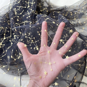 Soft Lace Fabric Glitter Star Print Lace Tulle Mesh for Wedding Dress Gown Curtain 51&quot; width Sold by the Yard