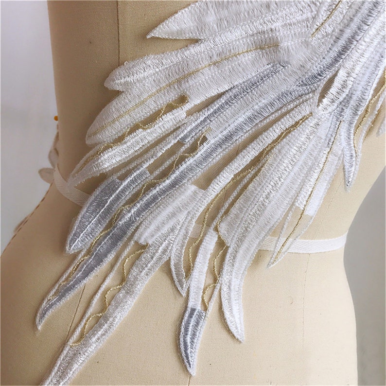 Lace Applique Wing Embroidery Double Color Stitch Patch Motif Etsy