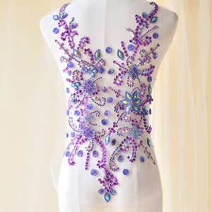 Heavy Beads Bodice Rhinestone Applique Pearl Motif Diamante Lace Patch sewing on Bridal Wedding Dress Gown 1 PC