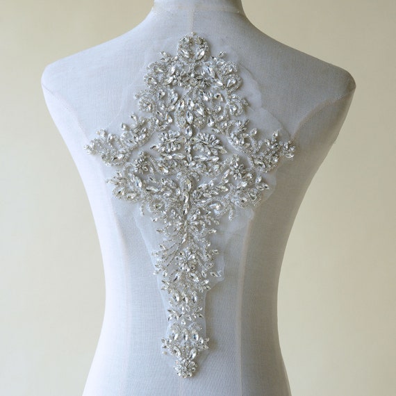Applique In Strass E Perle Per Cintura Da Sposa, Fascia Nuziale Fai Da Te, Con Nastro Regolabile, Argento E Cristallo - 4