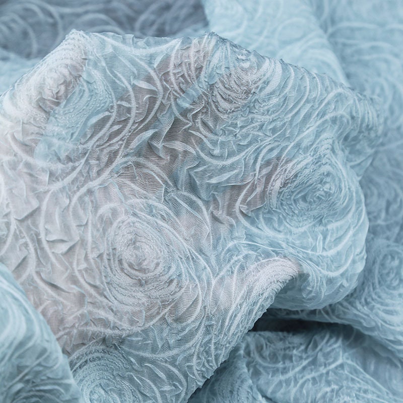 Blue Chiffon Lace Fabric 3D Rose Flower Lace Trims for Girl Skirt Dress ...