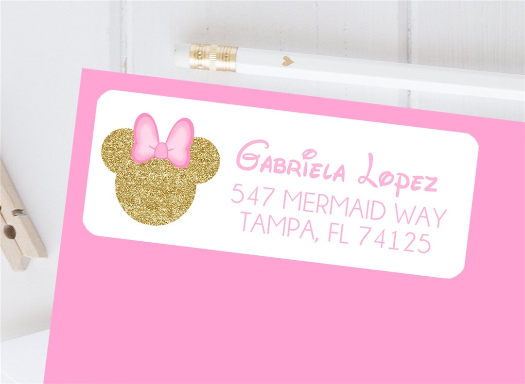 Pink & Gold Minnie Mouse Return Address Labels - Etsy