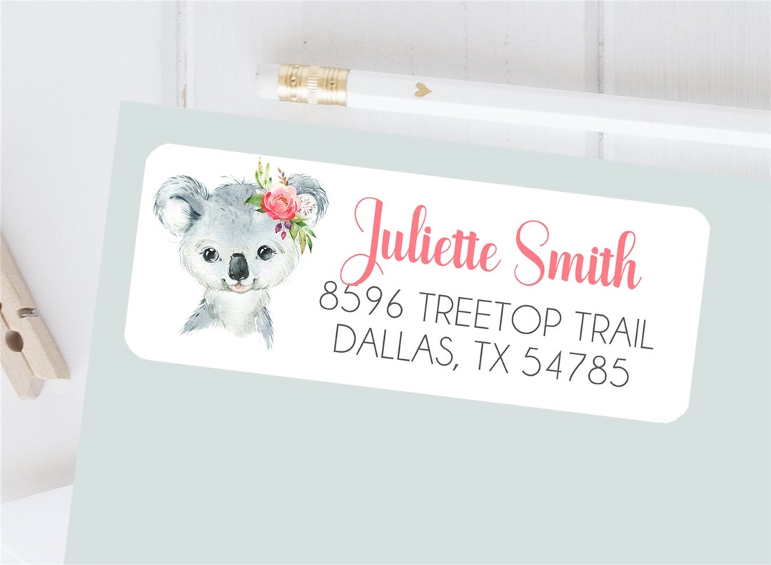Pink Floral Koala Return Address Labels Etsy