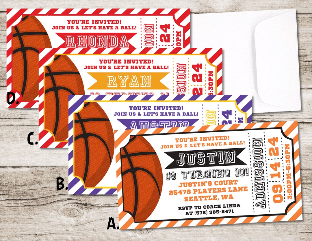 Printed Basketball Birthday Party Invitations Basketball Etsy
