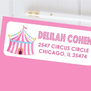 Circus Return Address Labels, Pastel Pink Circus Tent Address Labels