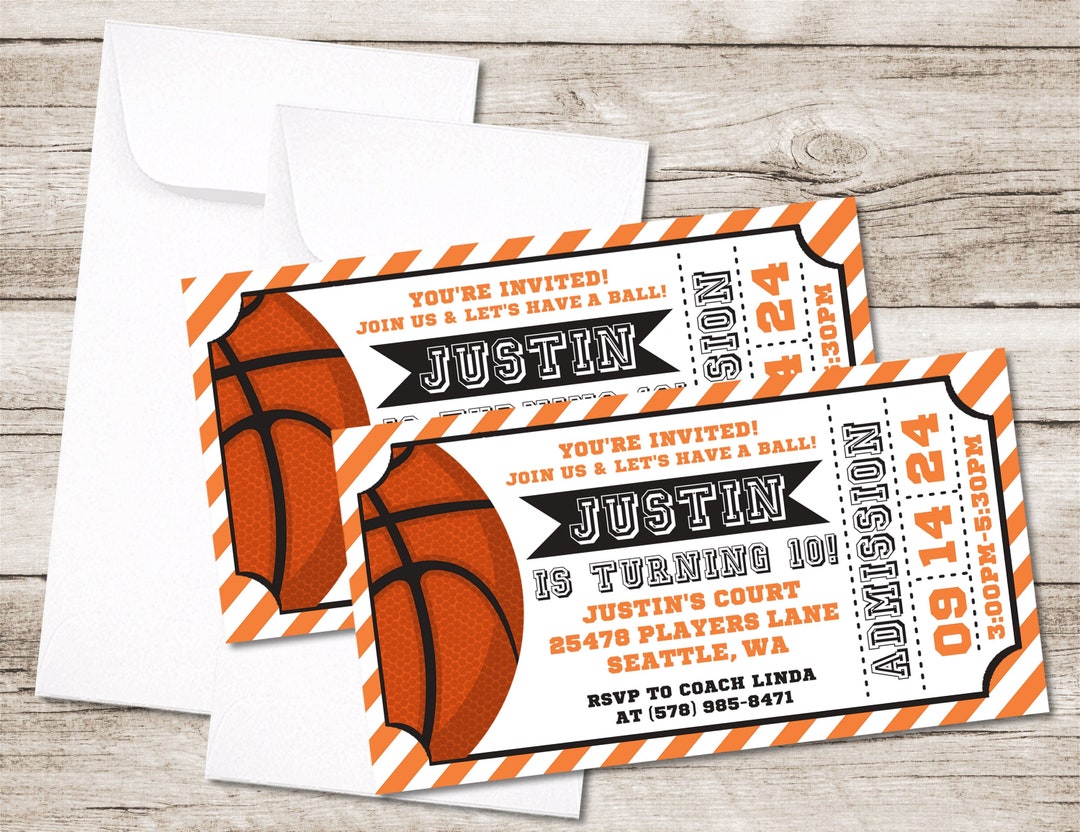 Printed Basketball Birthday Party Invitations, Basketball Party