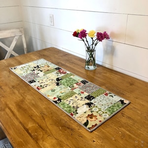 Reversible Floral Patchwork Table Runner | Spring Table Runner | Easter Table Runner | Quilted Table Runner | Cottage Table Runner