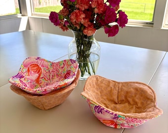 Pink and Tan Microwavable Bowl Cozy | Cotton Soup & Ice Cream Holder