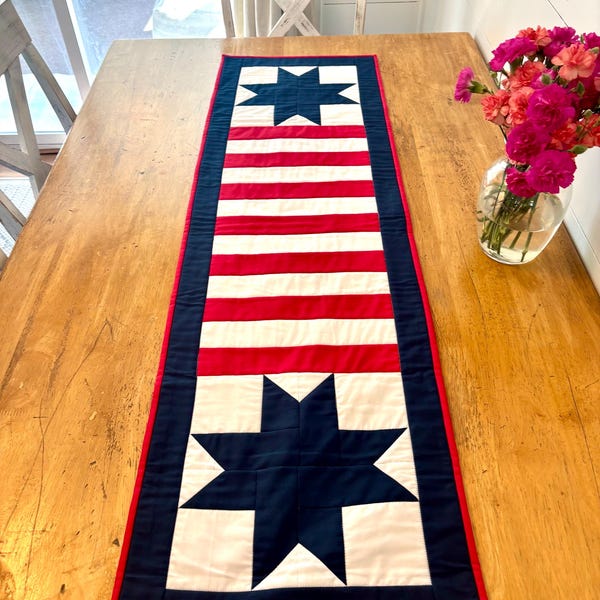 Reversible Quilted Stars and Stripes Table Runner | 4th of July | Patriotic