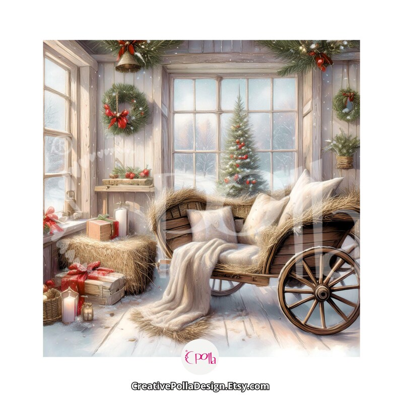 Christmas Barn Clipart Watercolor Digital Paper Bundle JPG Clipart ...