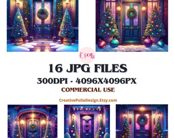 Christmas Door Watercolor Clipart Christmas Digital Images Holiday Scrapbook Paper Card Making Stationary Printable JPG Junk Journal Festive