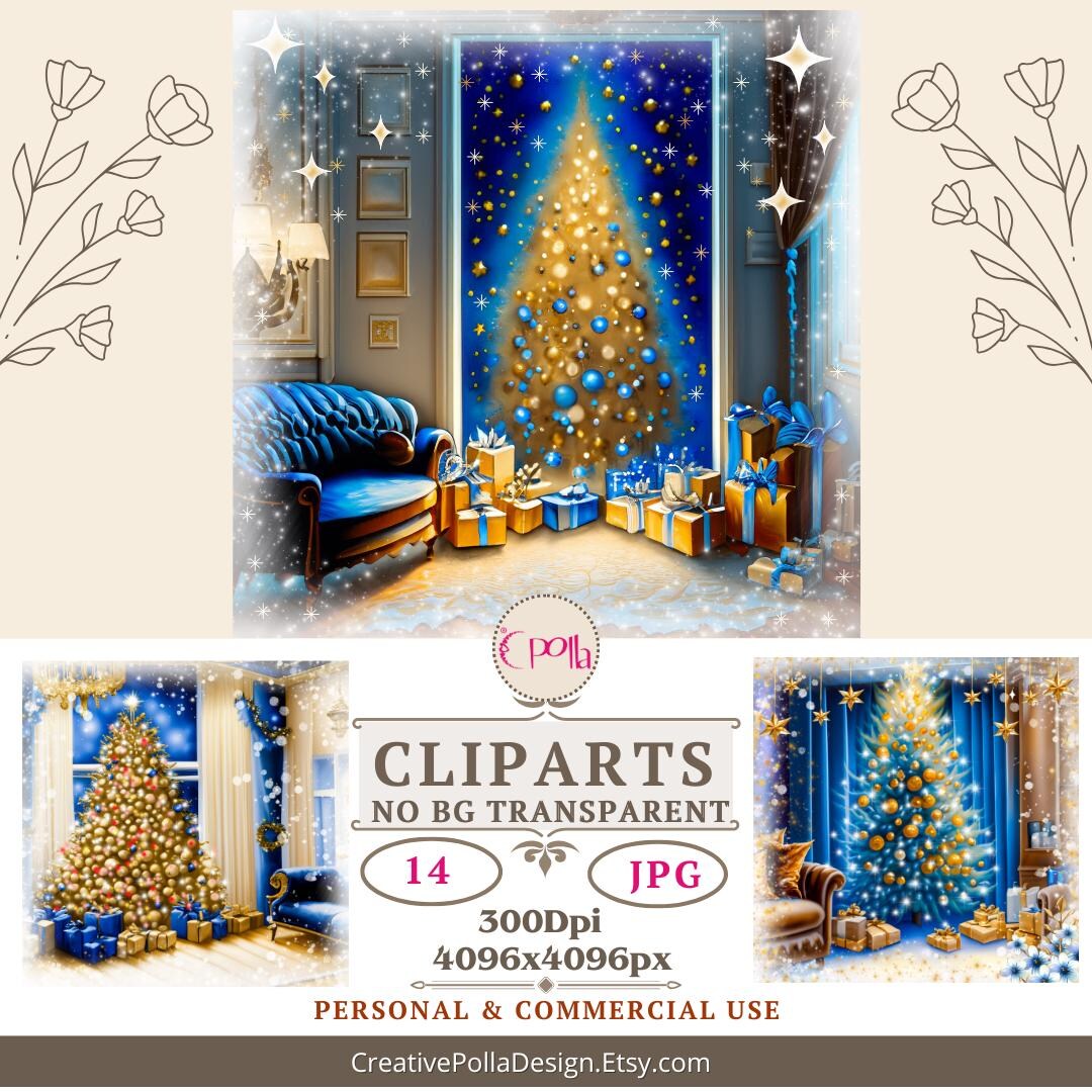 Christmas Living Room Clipart Bundle, High Quality Watercolor Jpgs ...