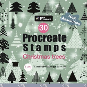 Procreate Christmas | Procreate Christmas Brush Set | Christmas Tree&#39;s stamps for Procreate |Christmas Stamps Procreate |Stamp brushes