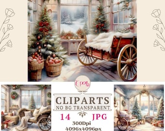 Christmas Barn Clipart Watercolor Digital Paper Bundle JPG Clipart Winter prints Red Journal Pages Craft Scrapbook Background download art