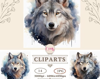 Wolf JPG,Watercolor Clipart,Wolf Sublimation,Printable Watercolor clipart,High Quality JPGs,Digital download,Paper crafts,junk journals,Clip