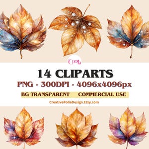 Autumn Leaves Clipart,Fall Leaves PNG,Watercolor Fall Leaf Clipart Bundle,Autumn Leaf Clipart,Fall Digital Download,Maple Leaf PNG,png files