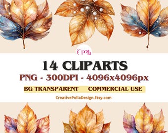 Autumn Leaves Clipart,Fall Leaves PNG,Watercolor Fall Leaf Clipart Bundle,Autumn Leaf Clipart,Fall Digital Download,Maple Leaf PNG,png files