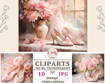 Shabby chic wedding digitals Vintage wedding shoes clip art Romantic digital download, High quality Jpg for print Invitations Scrapbooking