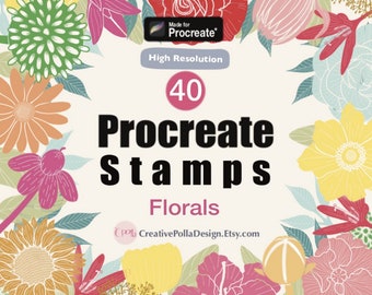 40 Procreate Flower Stamps | Floral Procreate Stamps | Procreate Botanical | Floral Procreate | Procreate Flower Brushes | Procreate Floral