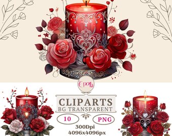 Red watercolor candle clipart Floral candle clipart Candle lights PNG,Candle sublimation,Watercolor candle bundle Candle digital Gothic PNG