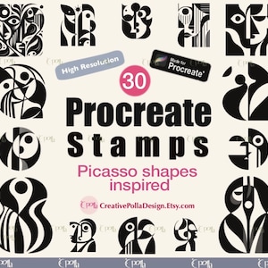 Picasso Procreate Stamps,Procreate Stamp Brushes,Retro Procreate shapes, Procreate Abstract shapes,Procreate tattoo, Cubism procreate stamps