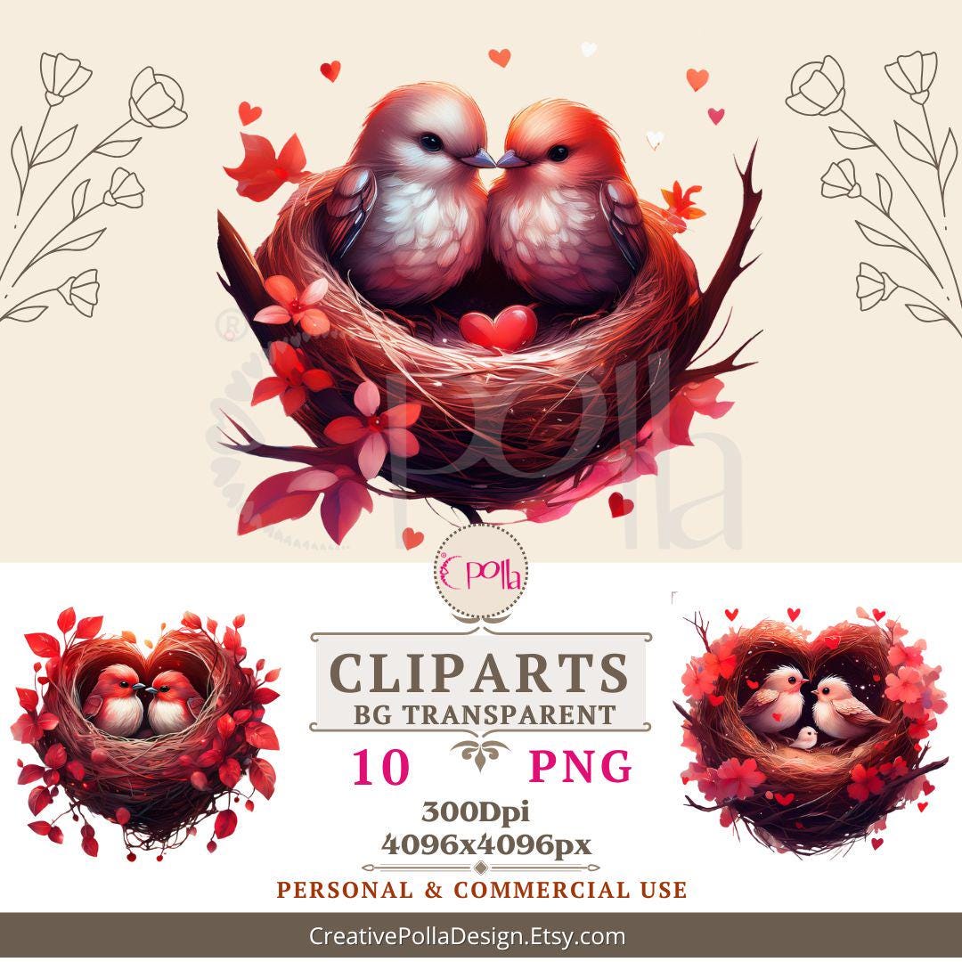 Cute Love Bird Clipart, Valentine's Cute Birds Clipart Bundle ...