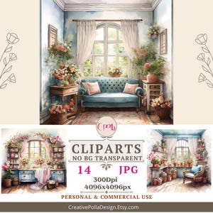 Shabby chic clipart Shabby chic lady room clipart, Shabby chic floral room clipart bundle Printable images, Digital download Paper craft kit