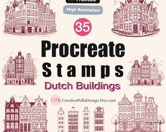Procreate stamp brushes,procreate stamps building,procreate architecture,nordic procreate brush buildings,procreate stamps house,brushset