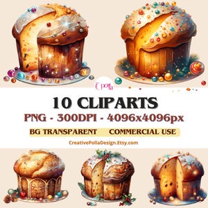 Christmas dessert clipart,Panettone Clipart,Christmas watercolor clipart,PNG Scrapbook,Paper Crafts Clipart,Xmas Bundle PNG Digital download