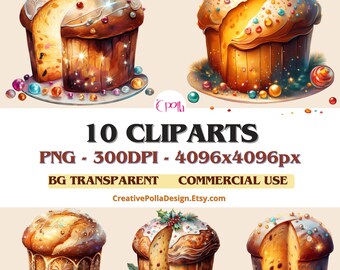 Christmas dessert clipart,Panettone Clipart,Christmas watercolor clipart,PNG Scrapbook,Paper Crafts Clipart,Xmas Bundle PNG Digital download