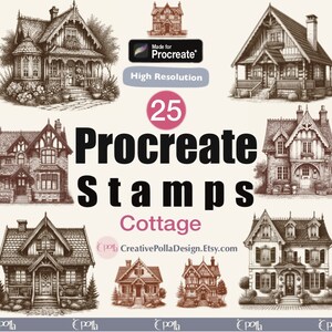 Procreate Stamps, Procreate Cottage, Procreate House Stamps, Cottage stamps for procreate,Procreate building stamps,Cottages House procreate