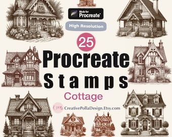 Procreate Stamps, Procreate Cottage, Procreate House Stamps, Cottage stamps for procreate,Procreate building stamps,Cottages House procreate