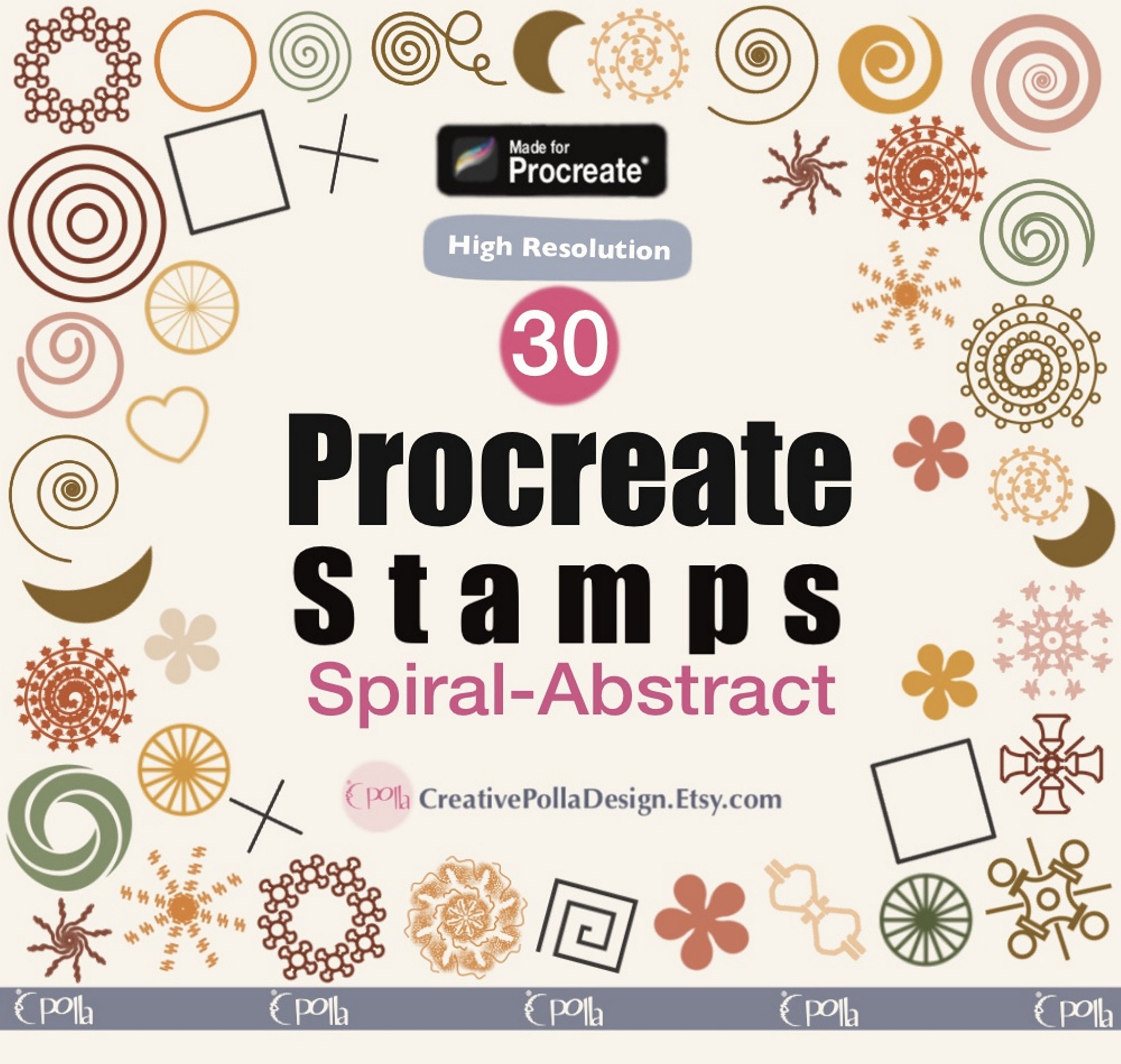 30 Procreate Stamp Brushes Set – Geometric Tattoo, Patterns, Spirals & Shape Tools for iPad