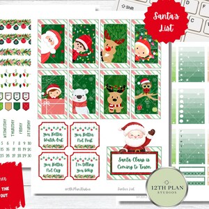 Weihnachtsaufkleber, druckbarer Planer, klassisches Happy Planner Kit, wöchentlicher Aufkleber Kit, Weihnachtsmanns Liste, vertikale Aufkleber Kit, Cricut PNG