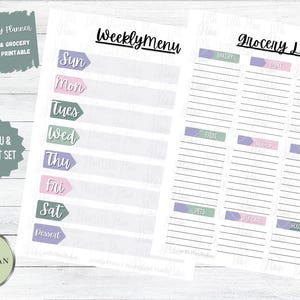 Frühlings-Wochenmenü & Einkaufsliste, klassischer Happy Planner, Wochenplaner druckbar, Mahlzeitenplanung druckbar, Abendkarte, Einkaufsliste