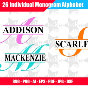 Split Monogram Alphabet SVG, DXF, PNG, Split Monogram Frame Alphabet, Cut File for Cricut, Silhouette, 26 Individual Svg Png Dxf Cut Files