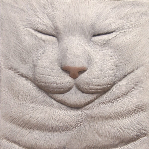 Sleeping Cat Sculpture (White) / Cat Lover's Gift / Home Decoration