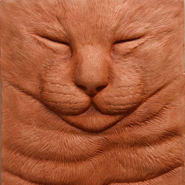 Sleeping Cat Sculpture (Terra Cotta) / Cat Lover's Gift / Home Decoration