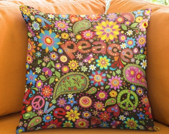 Multicolor 18x18 Peace Signs Hippie Boho Designs Be Kind Always Sign Vintage Distressed Hippie Peace Throw Pillow 