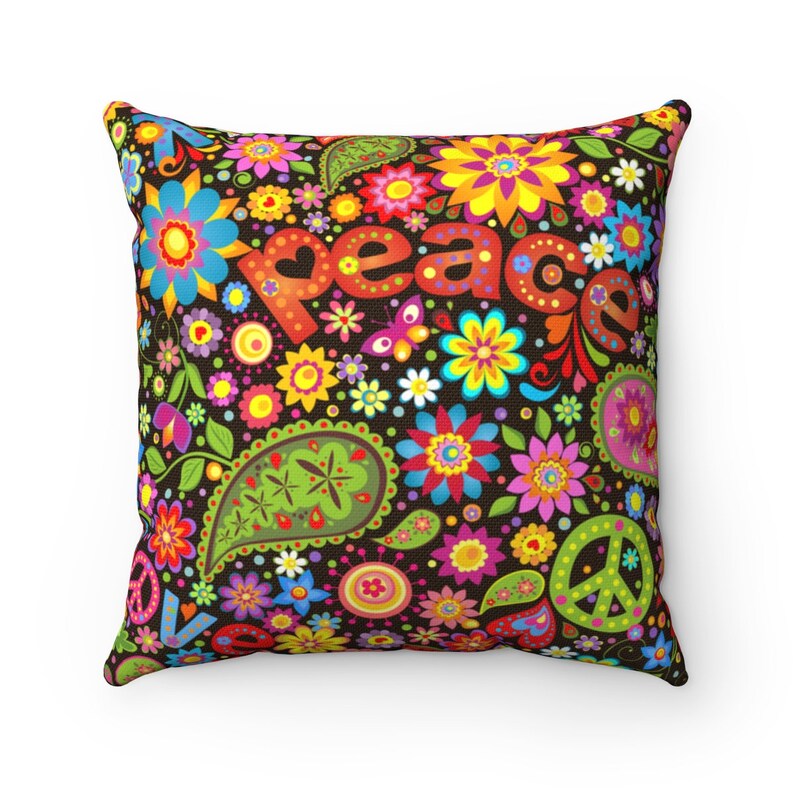 Peace Throw Pillow Hippie Pillow Cover Retro 70s Decor Boho Etsy