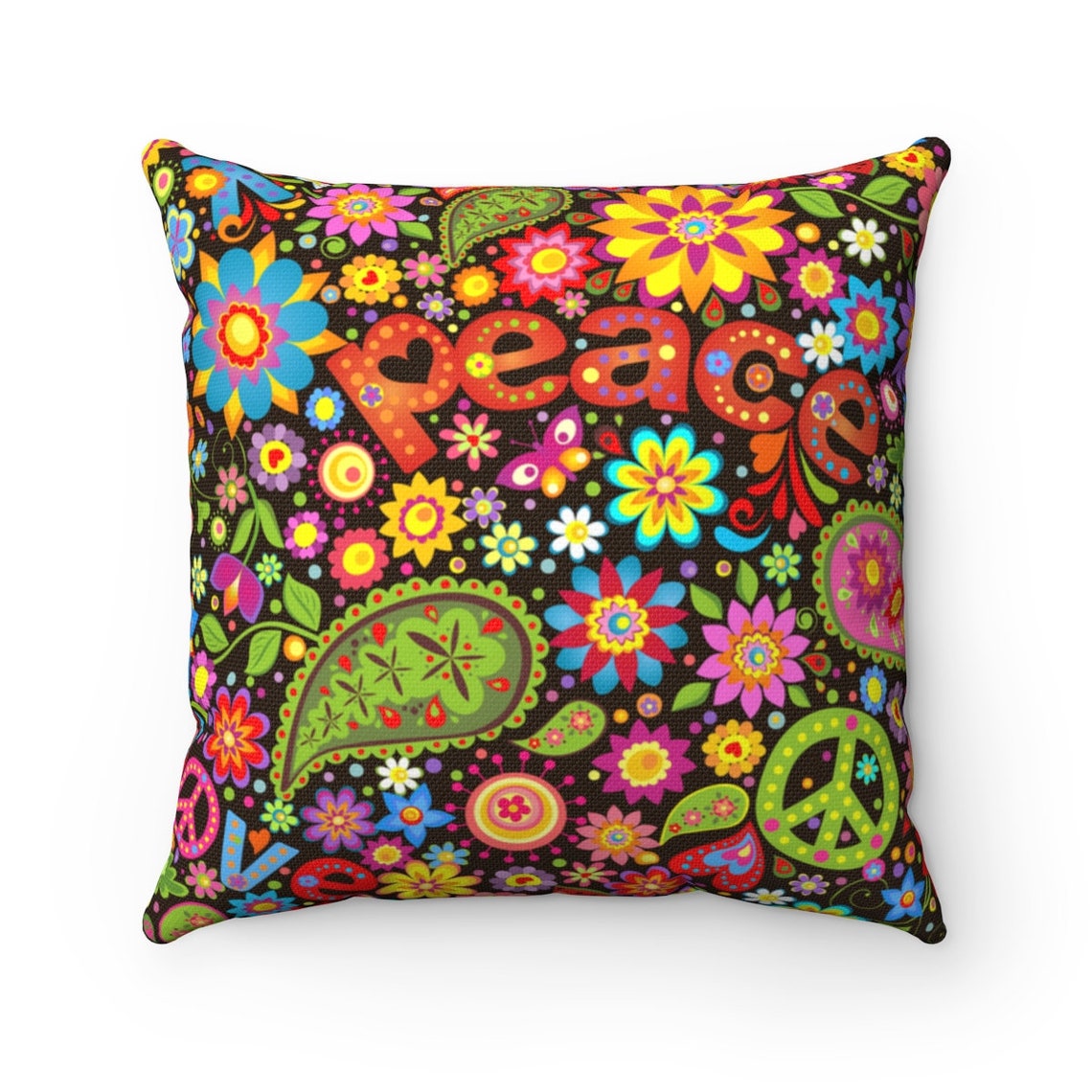 Peace Throw Pillow Hippie PIllow Cover Retro 70s Decor Boho Etsy