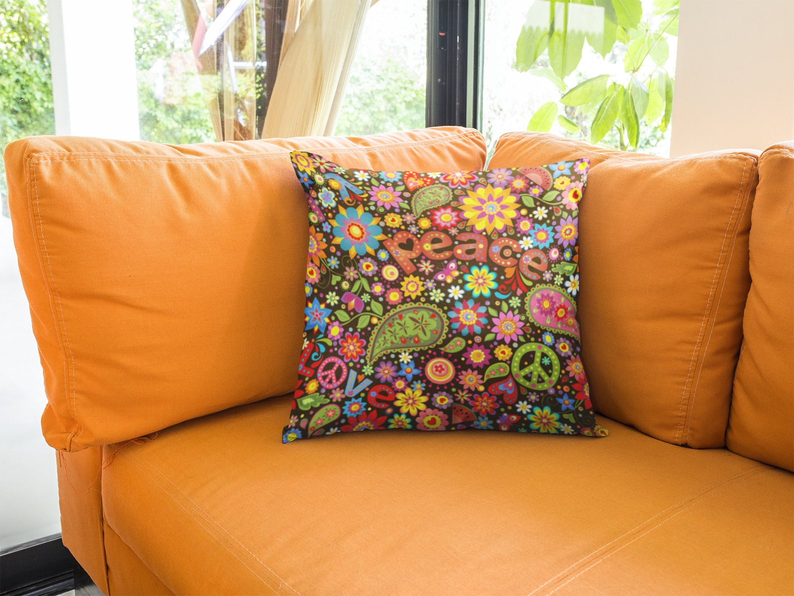 Peace Throw Pillow Hippie PIllow Cover Retro 70s Decor Boho Etsy