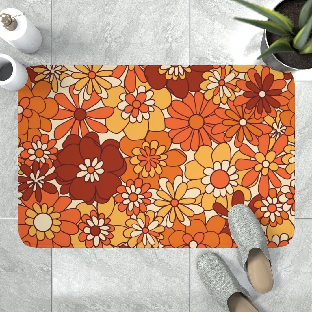 Flower Power Bath Mat, Hippie Bath Rug, 1970's Bohemian Vintage Home Decor, 60s Retro Gift, 70s ...