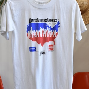 Vintage 1980 Hands Across America T-shirt // Single Stitch 1986 80s Us Movie Jordan Peele // XS S 33 34 36 borst
