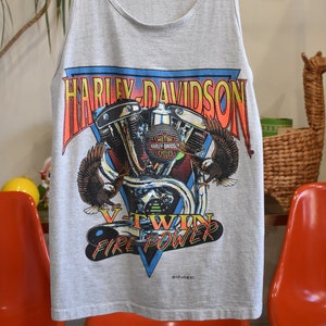 90s RARE Harley Davidson Bikes Fire Power V Twin Motor Screaming Eagle Grafik Muskel Tank Top Single Stitch U-Ausschnitt // MED