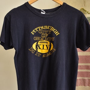 Vintage 1980 Superbowl XIV Pittsburgh Steelers Football City of Champs Faded Worn Tee Shirt // Small Medium