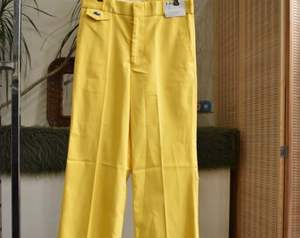 70s Lacoste Deadstock Lemon Yellow Bright Golf Pants // Straight Leg Boot Cut  Izod Preppy Mod Retro Tennis Club NWT Slacks Trousers / 29x32
