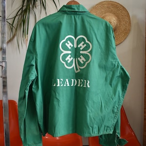 Vintage 1950s 4H Club Jacket // Dairy Farmer Midcentury All Cotton Green Zip Up Windbreaker Workwear // Thrashed Mechanic Jacket // XL