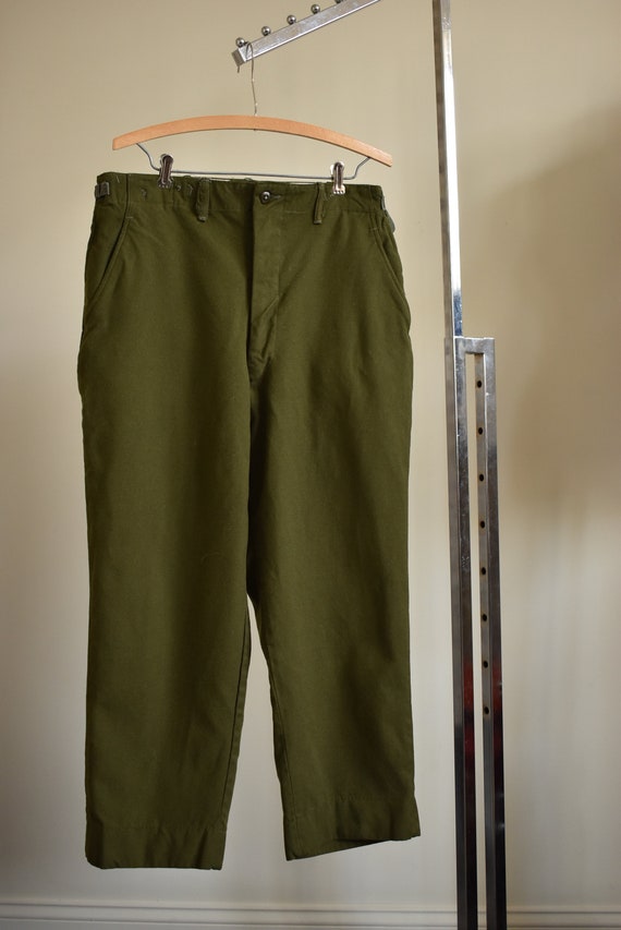 Vintage 1950s Military Issue Olive Wool Trouser Wool Blend
