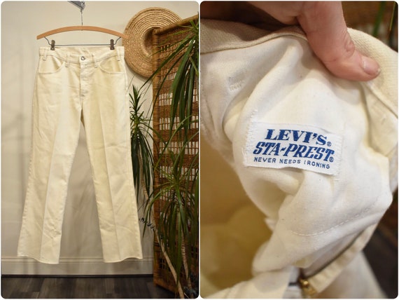 Vintage 1970s Levis White Linen 646 Flare Jeans // Woven
